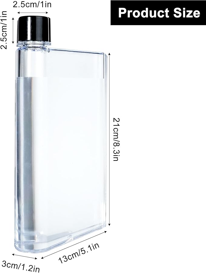 Flat Water Bottle 420ml,Plastic Portable Flat Water Bottle for Purse,Square Water Bottle Flat for Sports Gym Fitness Outdoor,Without Pattern