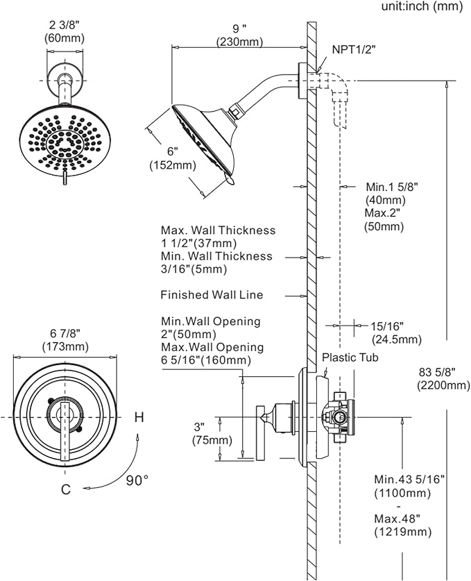 Shower Faucet Set Brushed Nickel: WOWOW Bathroom Shower System with 6-Inch Rain Shower Head, Single Handle Shower Trim Kit Combo Set High Pressure (Valve Include)