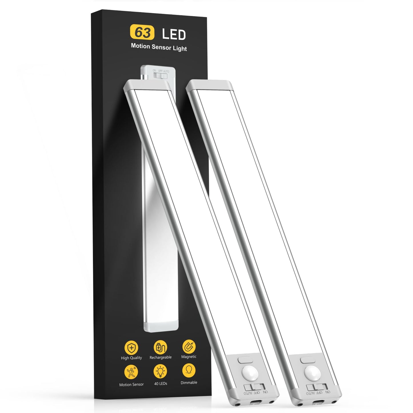 MCGOR 10inch Under Cabinet Lighting, 2 Pack Rechargeable Motion Sensor Light Indoor, 5 Levels Dimmable Magnetic Closet Lights, Wireless Under Counter Lights for Kitchen, Stairs