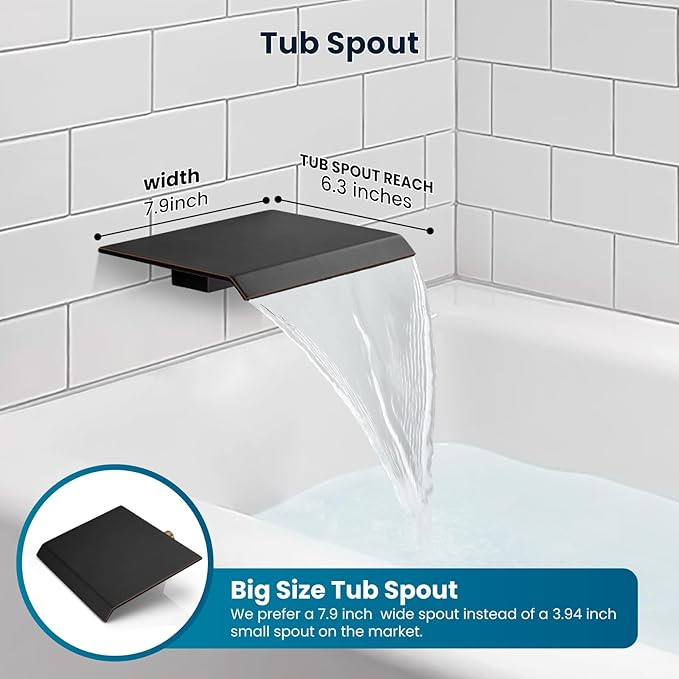 gotonovo Rain Shower Faucet System Set Rainfall Shower Head with Handheld Sprayer Waterfall Tub Spout Wall Mounted Mixer Combo Rough-in Valve and Trim Included 12 Inch Showerhead Oil Rubbed Bronze