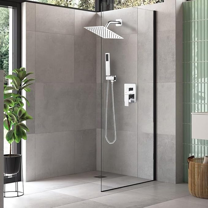 Chrome Shower System with High Pressure 8'' Rainfall Shower Head, Handheld Shower head, Bathroom Luxury Rain Mixer Shower Combo Set Wall Mounted Shower Faucet Rough-in Valve and Trim Kit