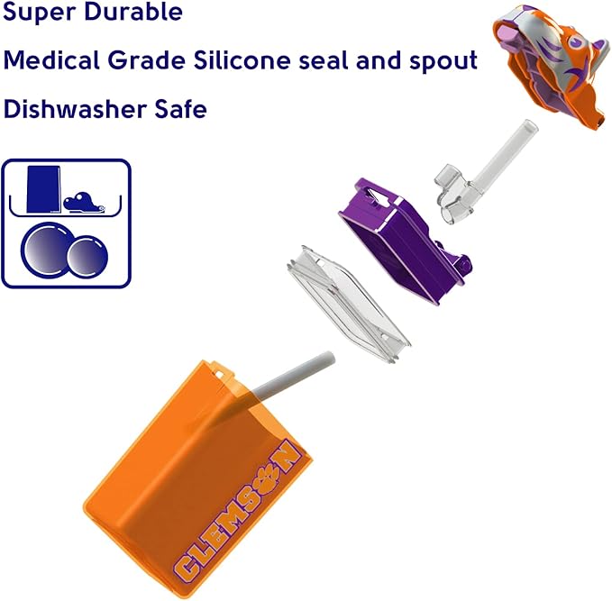 Reusable Water Bottle | Officially Licensed NCAA Sports Bottle | BPA Free | Dishwasher Safe | The Clemson Tiger Mascot | 8 oz Drink in the Box - Clemson University