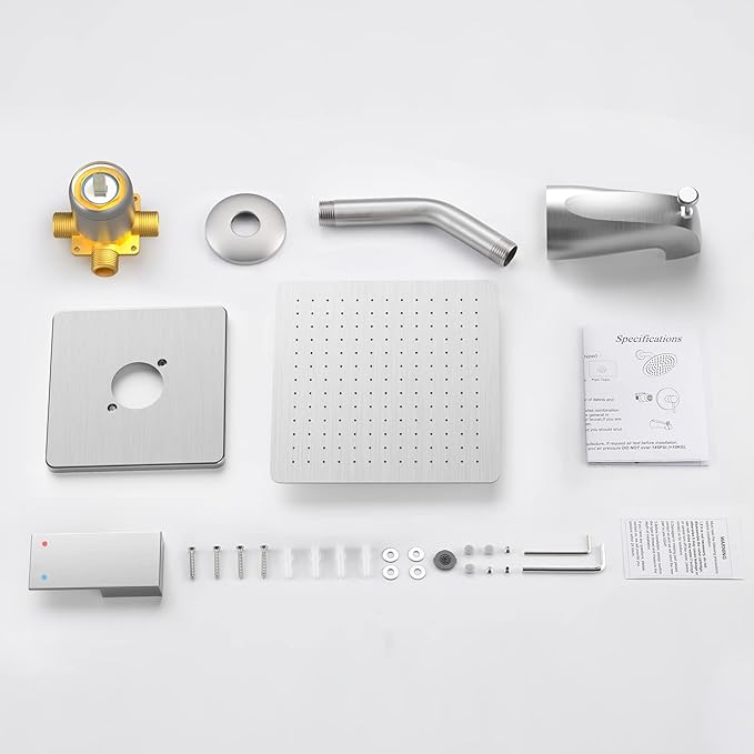 Alesco Shower Faucet Set, Brushed Nickel Tub Shower Faucet with 8-Inch Showerhead and Bathtub Spout, Showerhead and Handle Set Include Valve and Trim Kit, Brushed Nickel