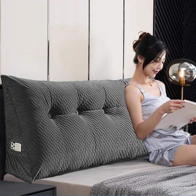 Gradient Velvet Triangular Wedge Pillow, Removable Cover Headboard Pillow for Daybed, Backrest Positioning Support Pillow Cushion Resting Reading Relaxing (Blue, Twin(39 * 20 * 8in))