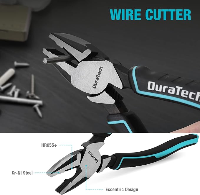 DURATECH 5-Piece Cr-Ni Pliers Set, 6" Long Nose, Slip Joint, Diagonal Cutting, 8" Linesman, Groove Joint Pliers, Easy Storage Oxford Rolling Pouch