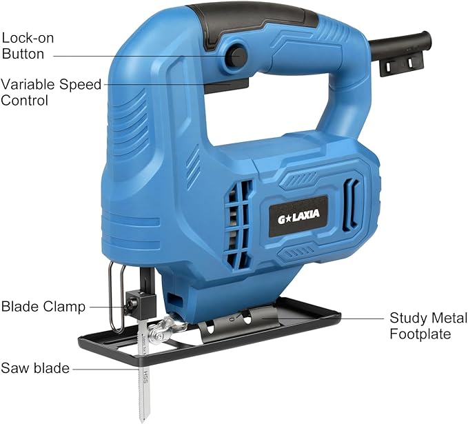 Jigsaw, 3.5 Amp Corded Jig Saw with 3pcs Cutting Blades, ±45° Bevel Cutting, 3000 SPM with Lock-on Button, Corded