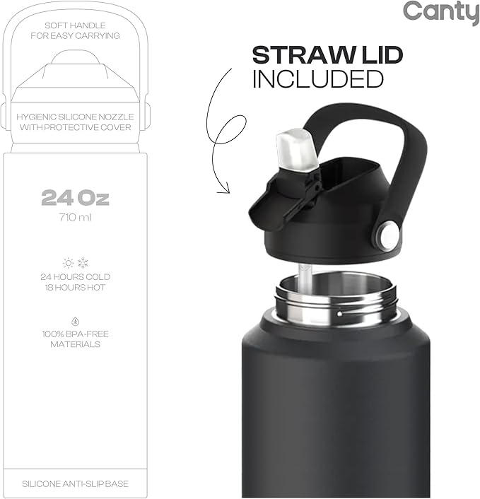 Canty Stainless Steel Water Bottle with Straw, Anti-Slip Base and Giftable Full Colored Box, Great for Travel (Coral, 24 Oz)