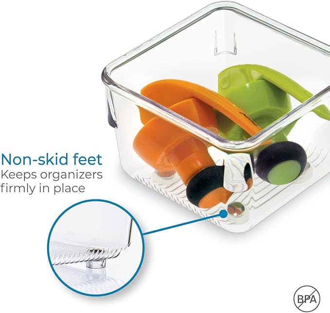 iDesign Linus Plastic Drawer Organizer, Storage Container for Vanity, Bathroom, Kitchen Drawers, 3" x 3" x 2", Set of 2, Clear