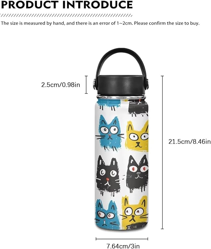 Cat Print Insulated Water Bottle 20 Oz Stainless Steel Double Wall Vacuum Insulated Sports Water Bottle Reusable Travel Cup