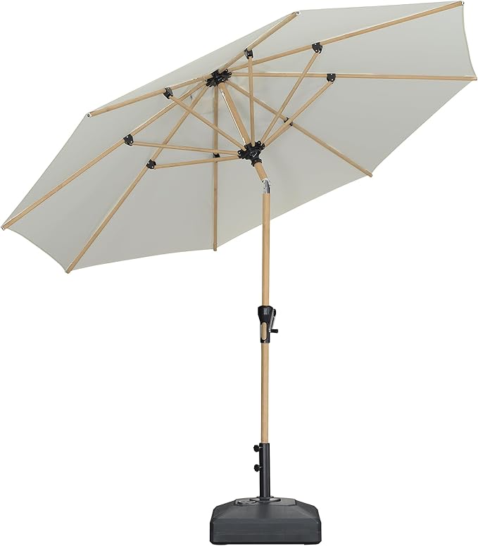 PURPLE LEAF 10 Feet Patio Umbrella Outdoor Table Umbrella Aluminum Round Market Umbrella with Push Button Tilt & 8 Sturdy Ribs and Crank Commercial Sun Umbrella for Garden Patio Balcony, Cream