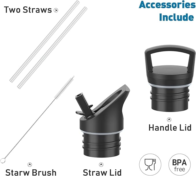 Stainless Steel Double Wall Water Bottles 32z, Vacuum Insulated Bottle With Straw Lid, Insulated Water Bottle Keeps Water Cold for 24 Hours, Hot for 12 Hours, Hiking, Sports