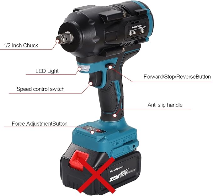 1000N.m(738FT-lbs) Cordless Impact Wrench for Makita 18V Battery,1/2 inch Brushless Electric Impact Driver Gun for Truck,Heavy-duty Project