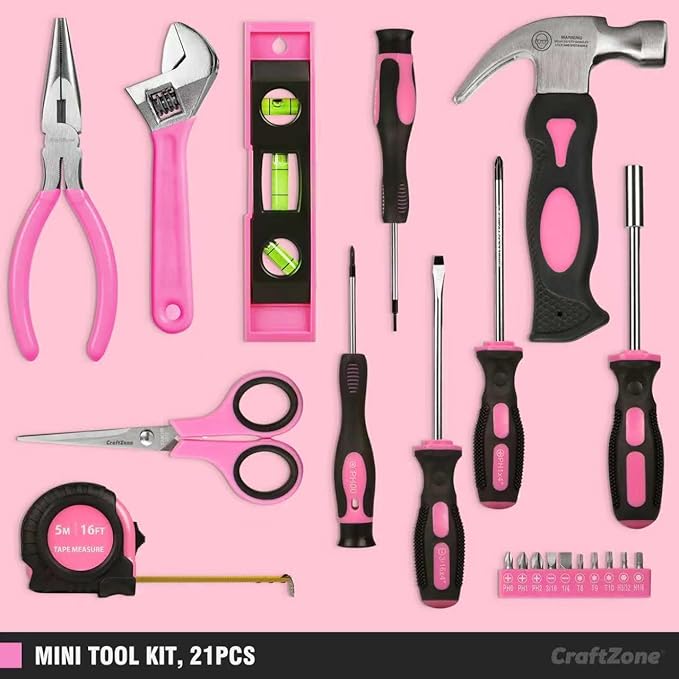 Tool Kit for Ladies,Basic Hand Tool Set 21Pcs with Pouch,Tool Bag for Home|Dorm|Office|DIY|Girls