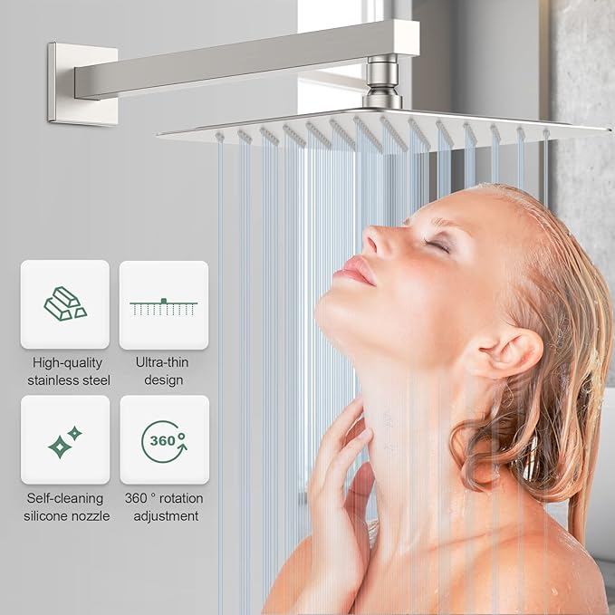 SunCleanse Shower System Rainfall Shower Faucets Set Brushed Nickel, 10 Inch Wall Mounted Rain Shower Head with Handheld Spray Shower Valve and Trim Included