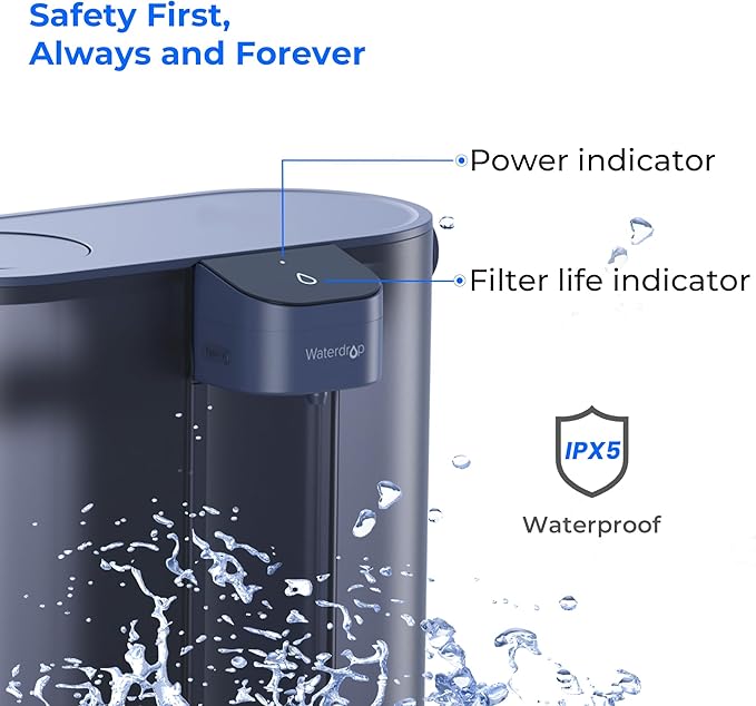 Waterdrop Compact Electric Water Filter Pitcher, Dispenser, 200-Gallon Water Filter for Fridge, NSF/ANSI 42&53&401, Reduce PFAS, Lead, Chlorine, 14-Cup, Blue, with 1 Filter, ππ¨ππ¬ π§π¨π Lower TDS