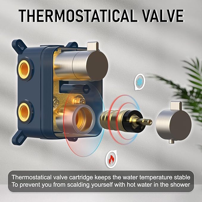 Iriber Thermostatic Shower System Wall Mount with 10 Inch Roud Rainfall Shower Head and Handheld,Shower Faucet Mixer Trim Kit (Valve Included),Brushed Nickel
