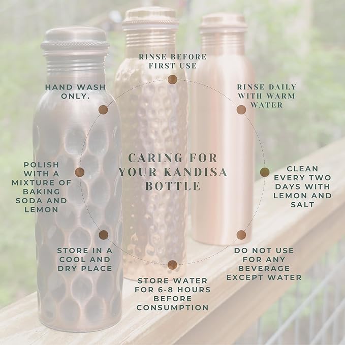 Kandisa Antique Etched Copper Water Bottle with a Canvas Bag | 32oz Pure Copper Water Bottle For Drinking | Anti Slip Bottom | Handcrafted by Artisans | Sustainable & Eco-friendly