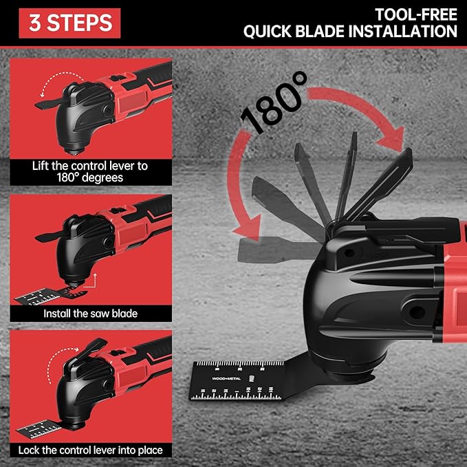 Cordless Oscillating Tool for Milwaukee 18V Battery, Oscillating Multi Tool Kit with Auxiliary Handle, 6 Variable Speed, Oscillating Saw for Scraping, Sanding, Cutting Wood (Battery Not Included)