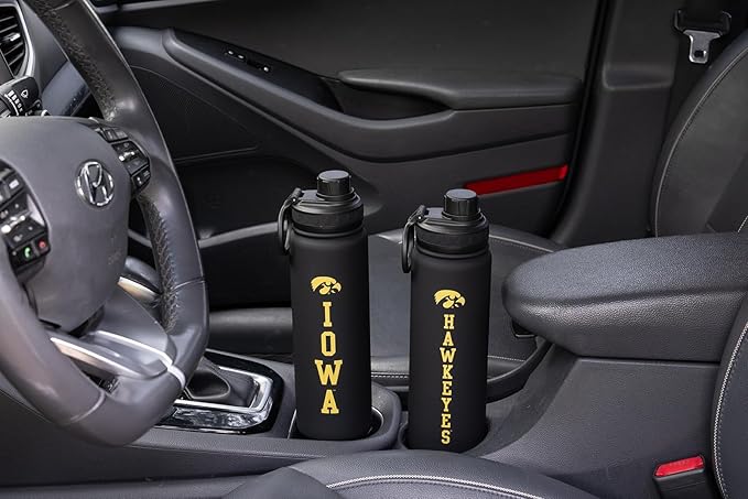 Iowa Hawkeyes Water Bottle - Black Double Walled Stainless Steel 24 oz Keeps Drinks Cold or Hot