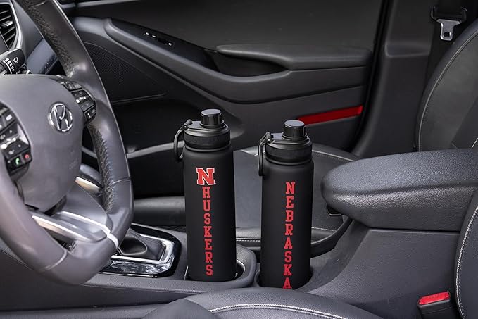 Nebraska Huskers Water Bottle - Black Double Walled Stainless Steel 24 oz Keeps Drinks Cold or Hot