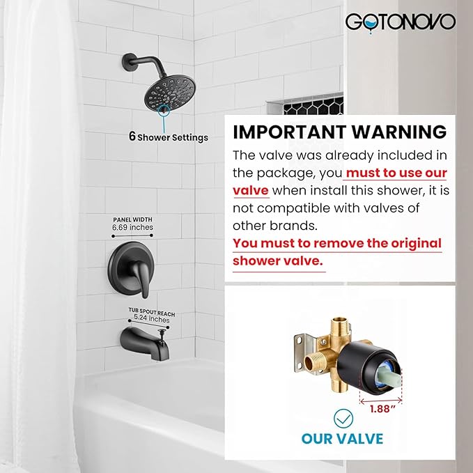 gotonovo Tub Shower Faucet Set Shower Head and Handle Set 6 Modes 6 inch Bathroom Trim Kit with Tub Spout High Pressure Shower System Combo with Valve Round Showerhead Oil Rubbed Bronze