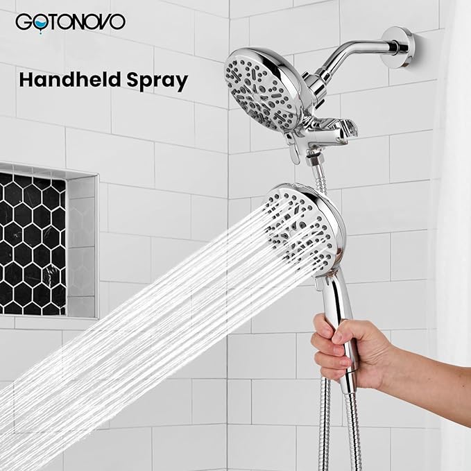 gotonovo Shower Valve and Trim Kit 2 in 1 Shower Head and Handle Set System Bathroom Shower Faucet Set 3 Modes Various Combinations High Pressure with Rough-in Valve Polished Chrome