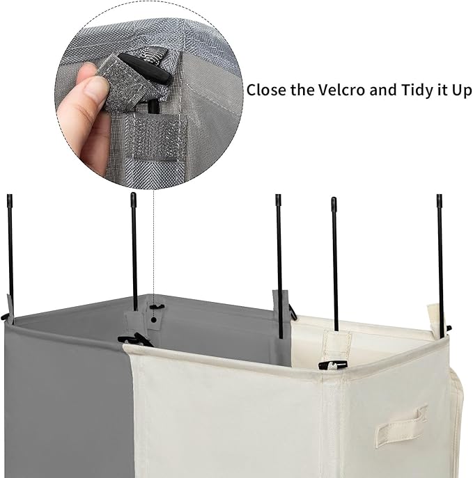 WOWLIVE Double Laundry Baseket with Lid and Removable Laundry Bags,154L Large Laundry Hamper 2 Section Collapsible Dirty Clothes Hamper for Laundry Room,College Dorm,Bathroom,Grey and Beige