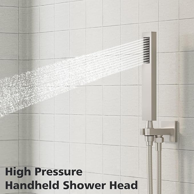 Gabrylly Shower System Brushed Nickel, Rain Shower head with handheld Shower Spray Combo, Rainfall Shower Faucet Set Complete, High Pressure 10" Stainless Steel Shower Valve Set