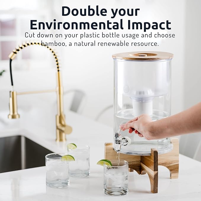 pH Recharge Glass Alkaline Water Filter Dispenser - Countertop Water Filter System - Alkaline Water Purifier Pitcher - High pH Pure Drinking Water Filtration - 8.5L/2.25 Gal (Acacia/Marble)