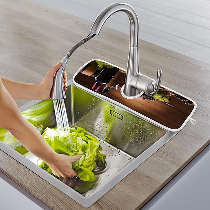 Red Wine Grapes Faucet Water Catcher Mat 2 Pack Vintage Wooden Background Drying Mat Absorbent Bathroom Faucet Handle Drip Catcher Tray Bar RV Kitchen Sink Splash Guard 14x5 Inches