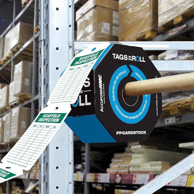 250 Tags by-The-Roll, Scaffolding Inspection Tags, US Made OSHA Compliant Scaffold Tags, Waterproof PF-Cardstock, Resists Tears, 6.25"x3", TAR725
