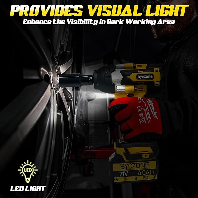 1000N.m(740Ft-lbs) Cordless Impact Wrench, 1/2 Inch High Torque Brushless 21V Impact Gun w/ 2 x 4.0Ah Battery & Fast Charger & 6 Sockets, Pistola De Impacto for Home Car Tires Truck Mower