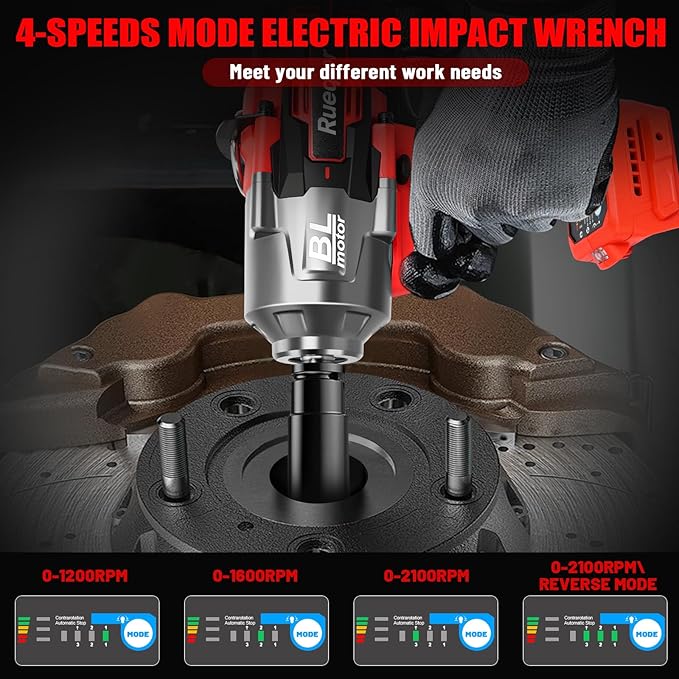 Cordless Impact Wrench 1/2" for Milwaukee 18V Battery, Impact Wrench 1450FT-LBS(2000N.m) High Torque Brushless Electric Impact, with 4 Modes Power Impact Driver for Car, Truck, Mower (No Battery)