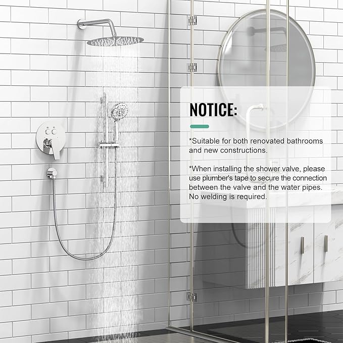 SR SUN RISE Rain Shower Faucet Set - 10 Inch Rain Shower Head with Handheld & Slide Bar Combo Set - Bathroom Wall Mounted Shower Faucet with Valve - Polished Chrome