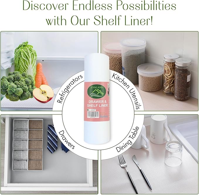 EVALAND 19.6 INCHES x 33 FEET (394 Inches) Non-Slip Shelf Liner, Original Smooth Shelf Liner, EVA Kitchen Liner, Non-Adhesive Liner, Stain-Proof Shelf, Drawer, Cabinet Liner