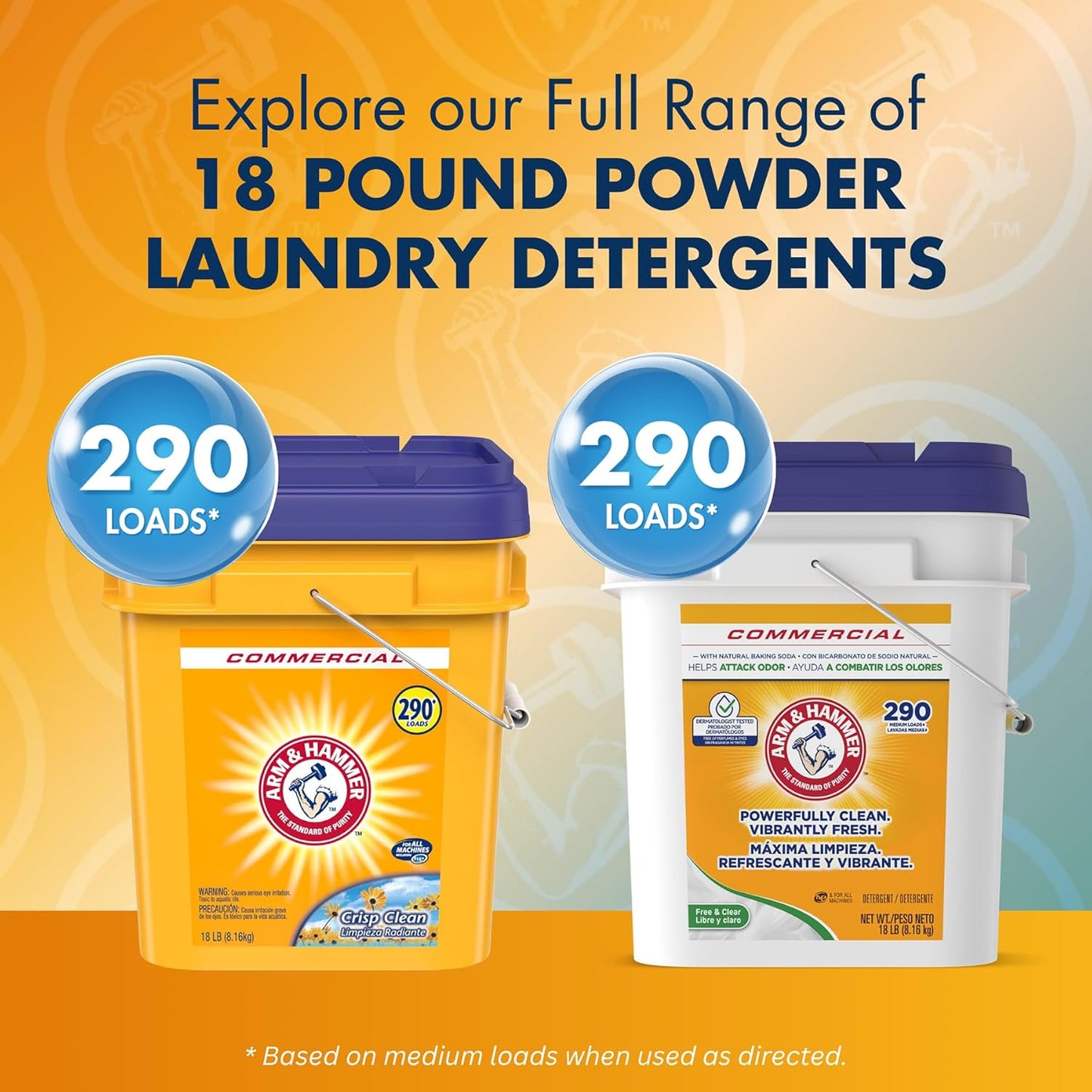 Arm & Hammer powder laundry detergent, crisp clean, 18 lb pail