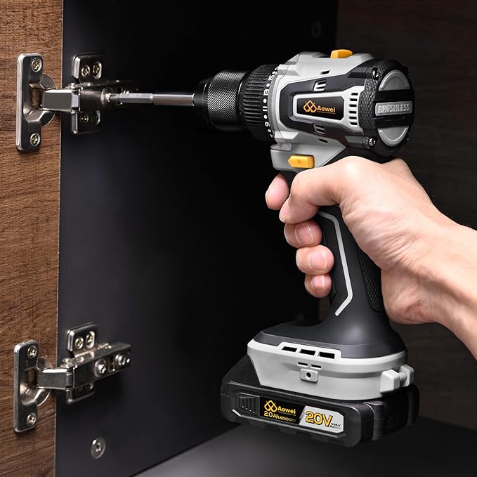 20V Brushless Cordless Lithium-Ion Drill Set, Compact Design, Gray Rechargeable Lithium-Ion Drill Kit, including 2.0Ah Battery, Charger and 3/8-inch Keyless Chuck