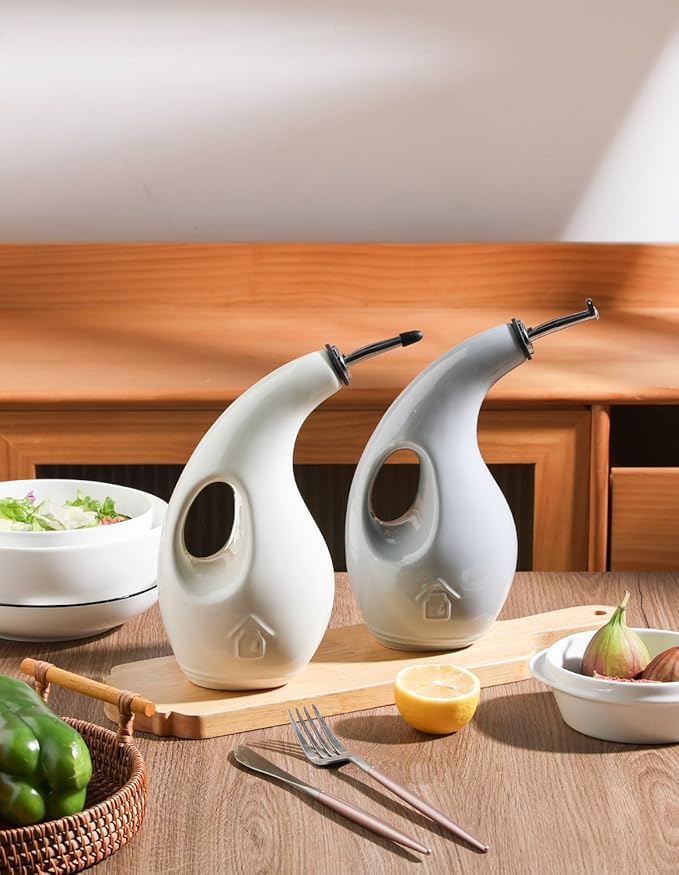 Sweejar Ceramic Olive Oil Dispenser Bottle,24 Oz Opaque Cruet Protects EVOO Oil to Reduce Oxidation, Suitable for Storage Vinegar, Coffee Syrups, Liquids (Beige)