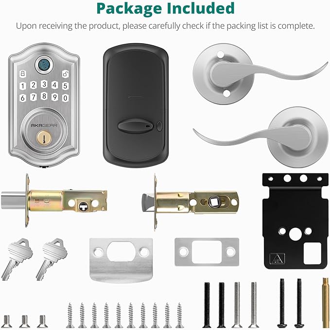 DS10 Pro Keyless Entry Door Lock with Handle - 2 Lever Handles, Bluetooth APP Control, Fingerprint Door Locks, Electronic Keypad Deadbolt Lock, Smart Doors Lock, Auto-Lock, Satin Nickel