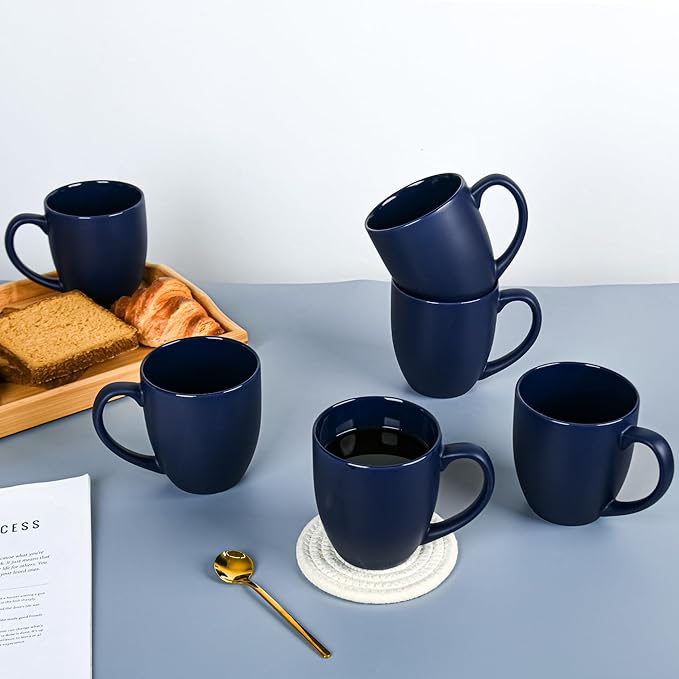16oz Coffee Mugs Set of 6, Large Ceramic Modern Coffee Mugs With Handle For Tea,Latte,Cappuccino,Cocoa. Dishwasher.Microwave Safe (Matte Blue)