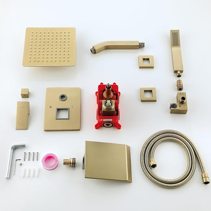 JOYWELL Bathroom Shower Faucets sets Complete Brushed Gold Bath tub Shower Faucet set with 8" Shower Head/Handheld Shower and Tub Faucet Combo