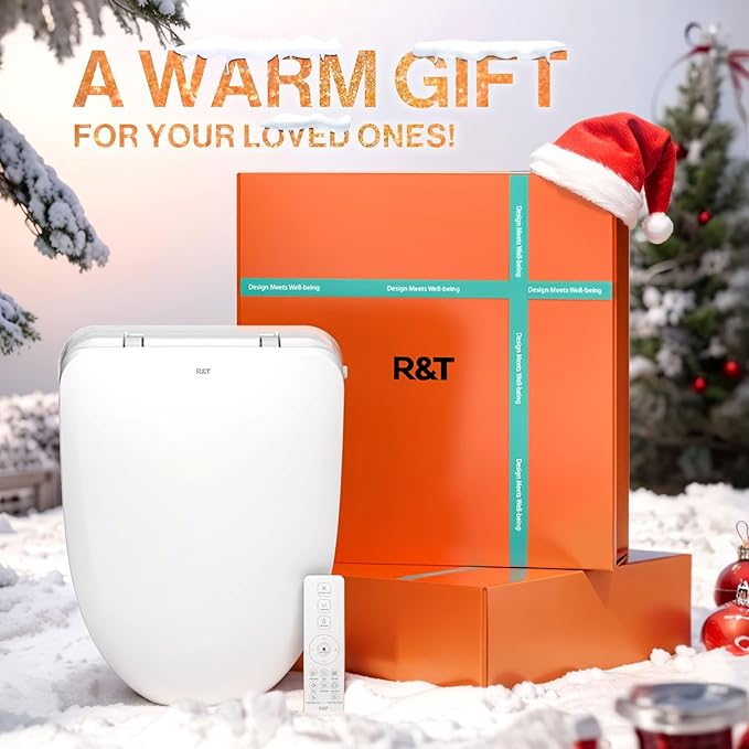 R&T V303 Auto-Open Smart Bidet Toilet Seat, Elongated Electric Bidets with Warm Water, Air Dryer, Adjustable Heated Seat, Nightlight, Bidet Attachment for Toilet