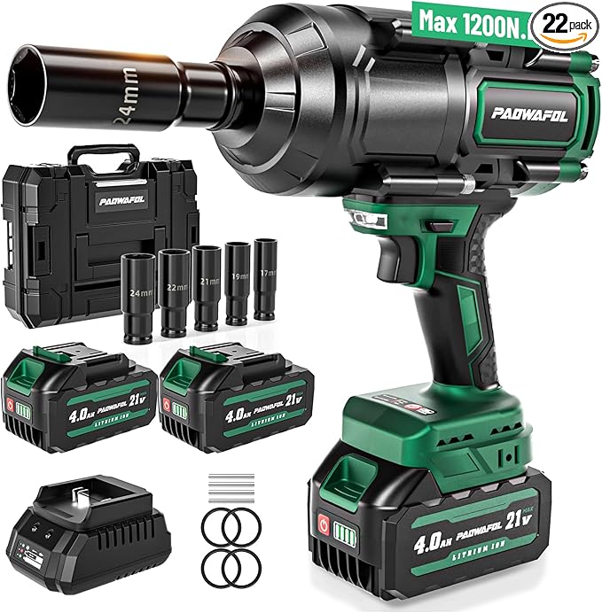 1200N.m(900ft-lbs) Brushless Impact Wrench, High Torque 1/2" Impact Gun with 2 * 21V 4.0AH Battery, Fast Charger, 5 Sockets & Storage Case, Cordless Impact Driver for Home Car Truck Tires