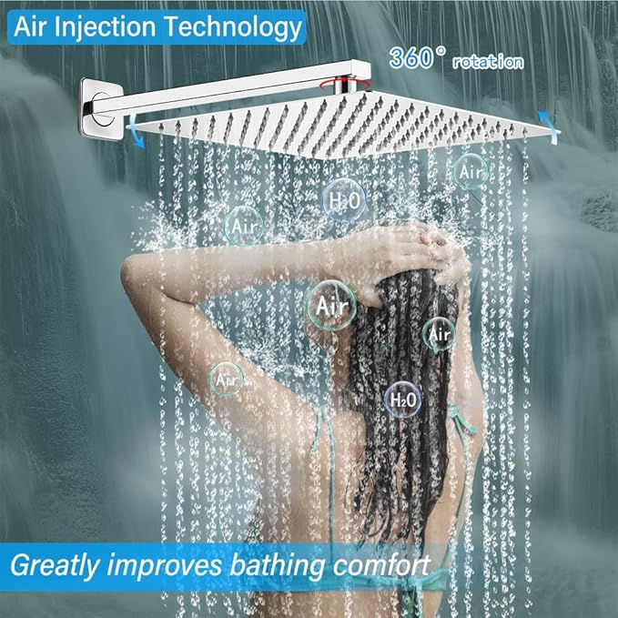 Shower Faucet Set Complete, Wall Mount Shower System for Bathroom 12 Inch High-Pressure Rainfall Shower with Handheld, Rough-in Valve Body and Trim Kit, Polished Chrome