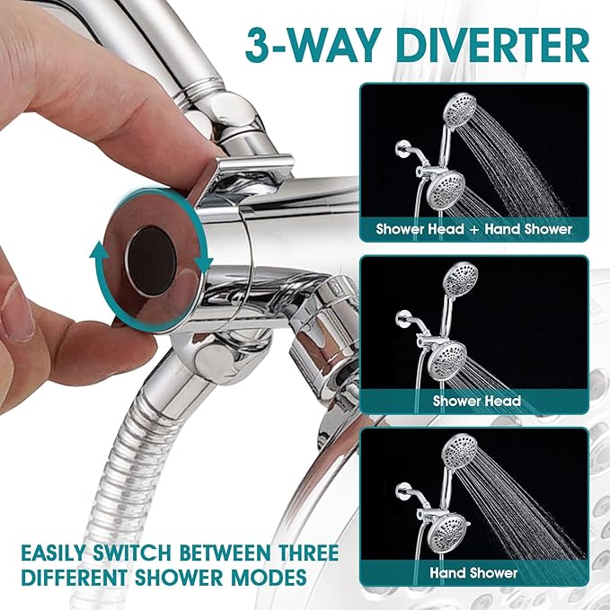 PROOX 3 Handle Tub Shower Faucet Set, Dual shower head Combo with Tub and Shower Trim Kit with Rough-in Valve, Polished Chrome Bathtub Shower Faucets, Wall Mounted Bathroom Rain Shower System