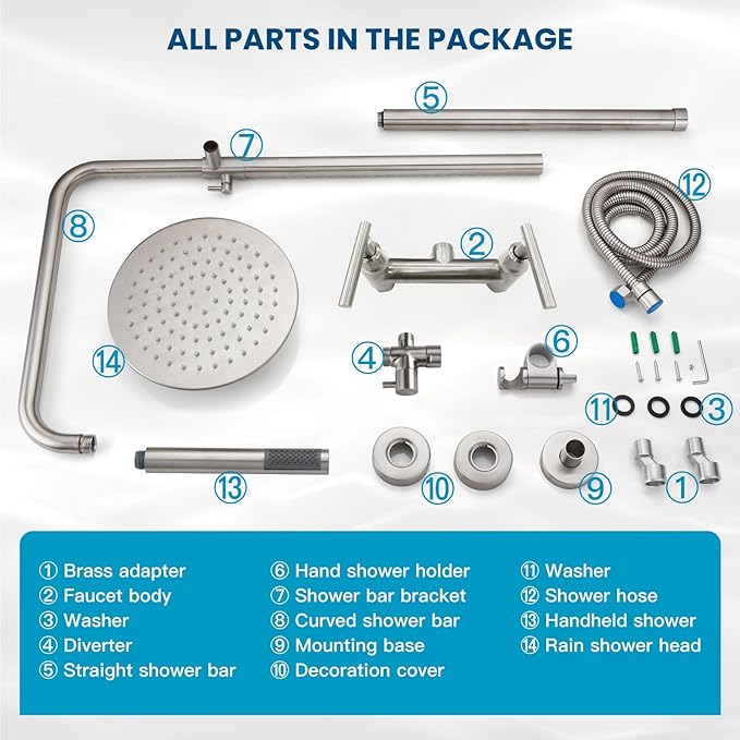 gotonovo Outdoor Shower Fixtures SUS304 Stainless Steel Rain Shower Kit Faucet High Pressure Wall Mount 2 Dual Function 8 Inch Showerhead and Handheld Spray Combo, Double Lever Handle, Brushed Nickel