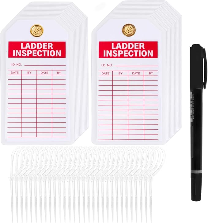 Lionshop Ladder Safety Inspection Tags, Accident Prevention Tag, Double-Sided Inspection Tag, Legend “Ladder Inspection Tag”, 5.75" x 3", 0.375" in Brass Eyelet Size, Polyester (Pack of 25)