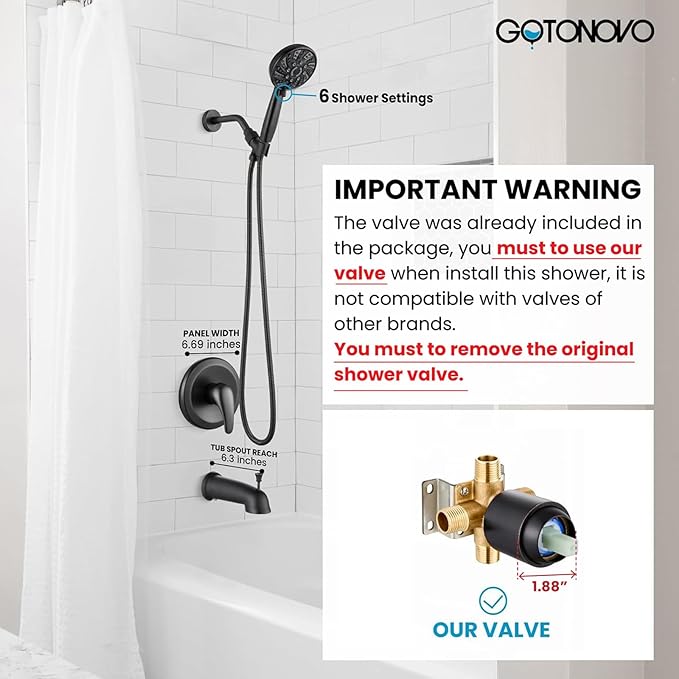gotonovo Bathroom Shower Head Kit High Pressure Combo System Shower Faucet 6 Modes ABS Handheld Spray Shower Trim Kit Valve Included Shower Head and Handle Set Oil Rubbed Bronze