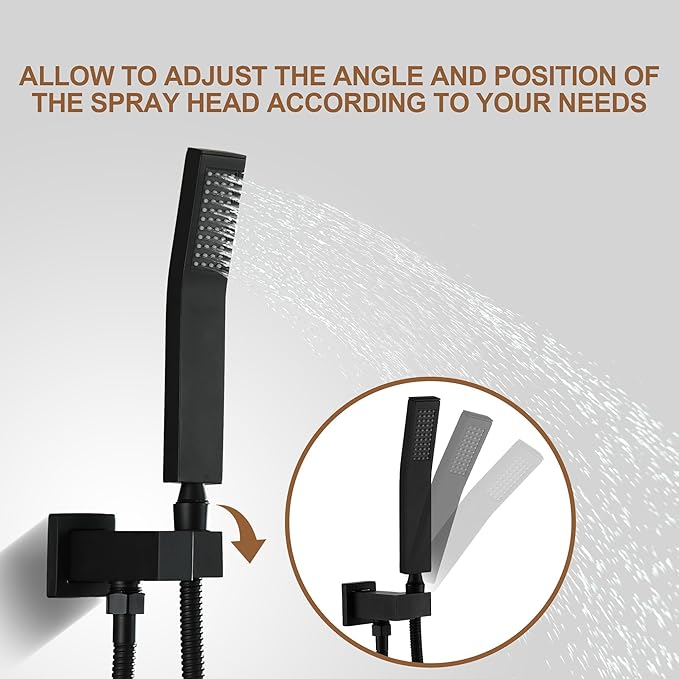 CASAINC Rainfall Shower Head Combo Set 10 Inches Bathroom Luxury Rain Shower Head with Handheld Spray Wall Mounted Shower Faucet Set with Valve and Trim (Matte Black)