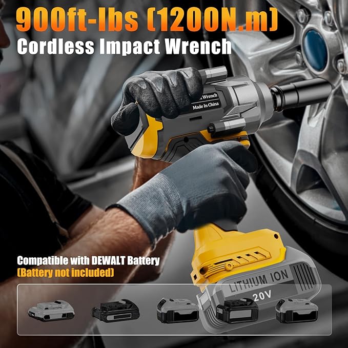 1200N.m Cordless Impact Wrench 1/2 inch for Dewalt Battery, 900FT-LBS Impact Drill with LED Work Light, 2400RPM High Torque Impact Driver (Tool Only)